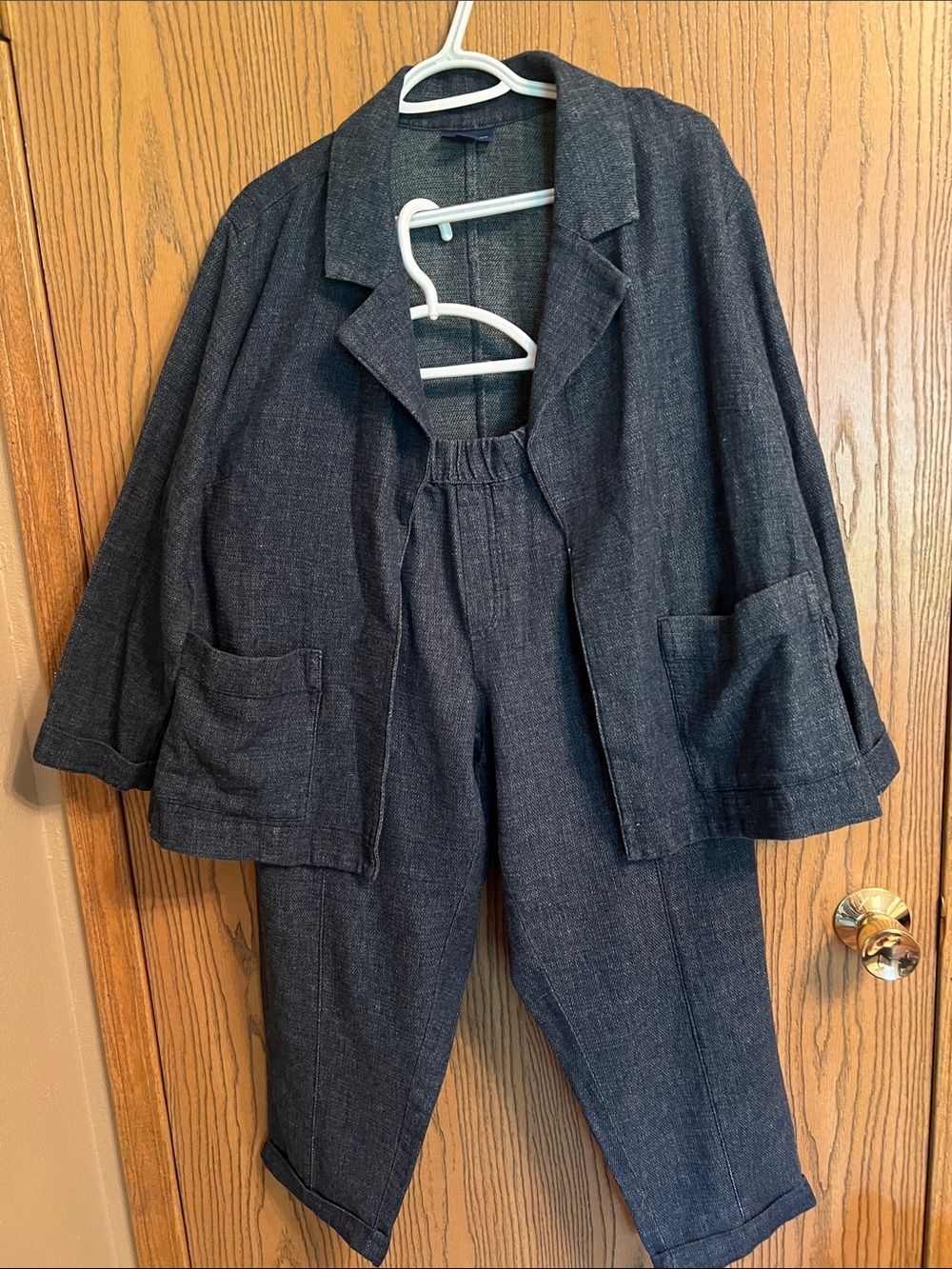 Pure Jill Relaxed Blue Open-Front Blazer Jacket with Pants